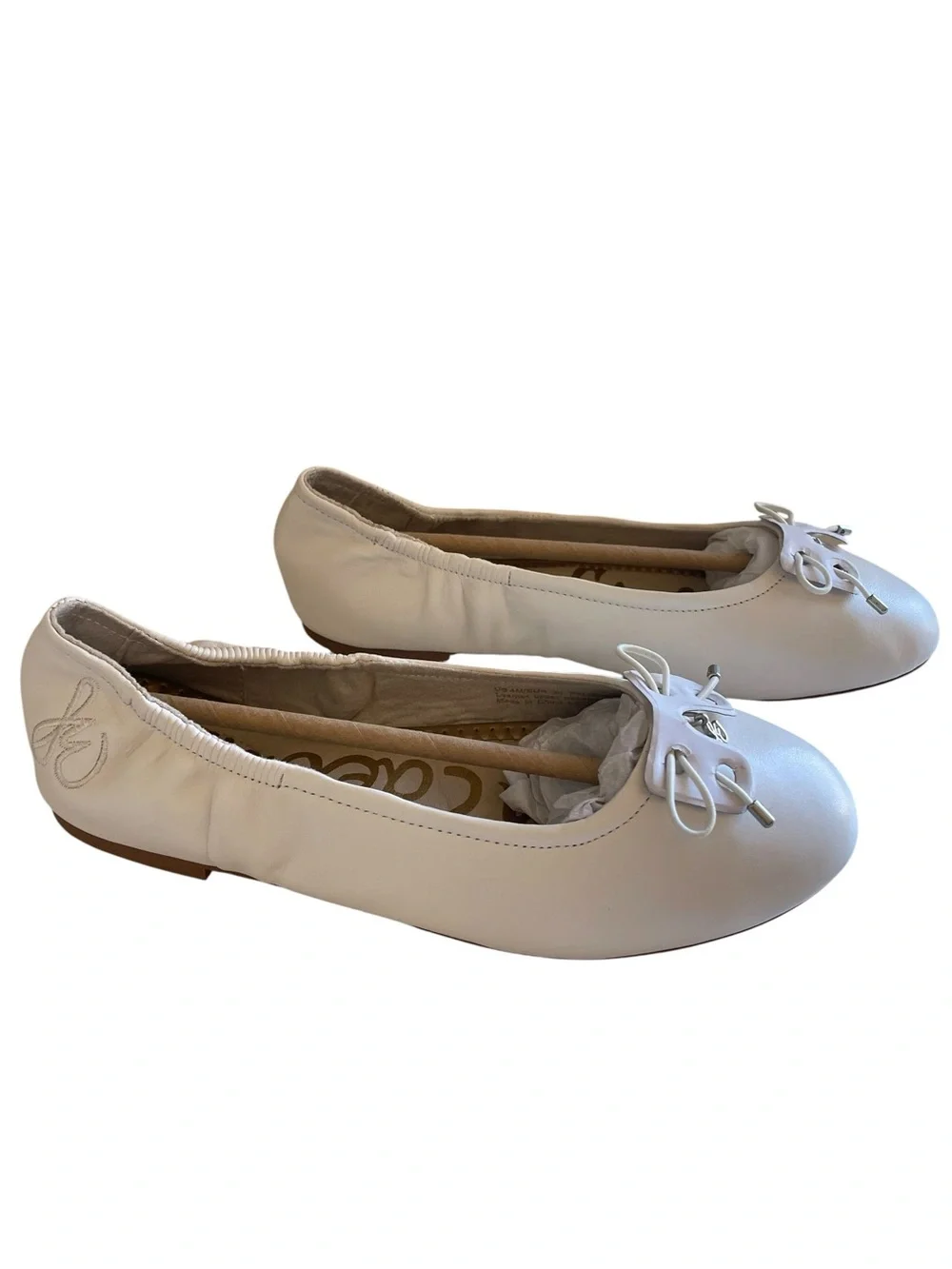 Sam Edelman Felicia Mini White Leather Ballet Flats with Bow Accent NWT